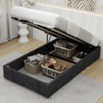 Lit coffre simple 90x200 cm - lit avec v�rin pour ouverture facile bas et moderne sans t�te de lit sans ...