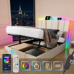 Lit coffre simple 90x200 avec led rangement hydraulique et t�te de lit usb - lit 1 place adulte / ado ...