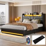 Lit coffre avec sommier 140 x 200 cm - structure de lit 140 x 200 cm - cadre de lit avec led et usb - ...