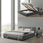 Lit coffre sommier relevable nova - gris - 180x200
