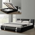 Lit coffre sommier relevable nova - noir - 160x200