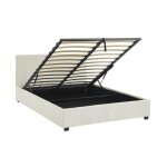 Lit coffre avec sommier  lattes et tte de lit. finition velours ctel blanc. l 202 x p 148 x h 86cm ...