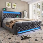 Lit coffre technologique avec led ambiance chargeurs usb - c int�gr�s tissu anti - poussi�re matelas ...