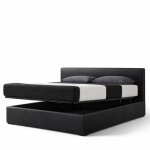 Lit coffre avec t�te de lit - sampur - 140x190 cm - simili cuir noir - ouverture horizontale ergonomique ...