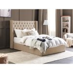 Lit avec coffre en velours beige 140 x 200 cm lubbon