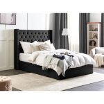 Lit avec coffre en velours noir 140 x 200 cm lubbon - beliani - classique - intemporel - a lattes - 2 ...