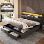 Lit coffre140x190 - kilisky - t�te de lit led r�glable et rangement - lit double adulte avec 2 tiroirs ...