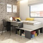 Lit combiné 90 x 200 cm avec rangements et bureau - coloris : naturel et anthracite - rigali Lit combiné 90 x 200 cm avec rangements et bureau - coloris : naturel et anthracite - rigali