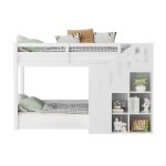 Lit combin� 90x200 cm - lit superpos� enfant avec balustrade et escaliers - design - blanc