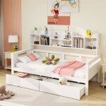 Lit combin 90x200cm - enfant - bois massif - blanc - 2 tiroirs de rangement - sommier inclus