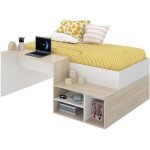 Lit combin enfant kric - chne naturel et blanc - bureau et rangement - 90x190 cm