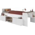 Lit combin enfant avec rangements et bureau cloe - 90 x 200 cm - dcor blanc et chne - parisot