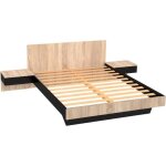 Lit cool 140x190 cm + 2 chevets + sommier / dcor chne blanchi & noir