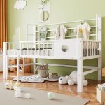 Lit demi - hauteur multifonctionnel en m�tal lit enfant avec tringle � v�tements 90�200cm �quip� de barri�res ...