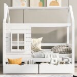 Lit denfant en bois massif - 80x160 cm - blanc - pin massif - protection contre les chutes - fen�tres ...