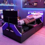 Lit denfant e - sport - 90x200 cm - rev�tement en cuir pu - �clairage led avec changement de couleur ...