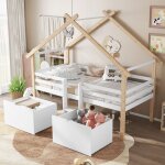 Lit denfant lit � mi - hauteur lit de maison avec toit cl�ture � quatre c�t�s avec escalier 2 casiers ...