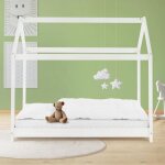 Ml - design lit denfants 80x160 cm avec toit et sommier en bois de pin massf blanc structure maison cabane ...