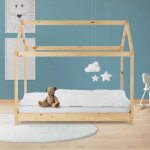Ml - design lit denfants 70x140 cm avec toit et sommier en bois de pin massf naturel structure maison ...