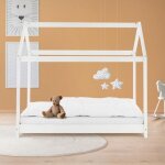 Ml - design lit denfants 70x140 cm avec toit et sommier en bois de pin massf blanc structure maison cabane ...