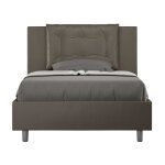 Lit design 120x190 cm avec t�te de lit coussin matelass� simili cuir marron andry sans sommier et sans ...
