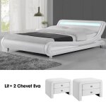 Lit design julio140 avec 2 tables chevet eva en blanc Lit design julio140 avec 2 tables chevet eva en blanc