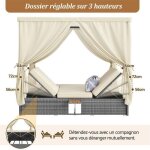 Lit de d�tente ext�rieur double baldaquin rideaux int�gr�s r�sine tress�e anti - intemp�ries table plianteconf ...