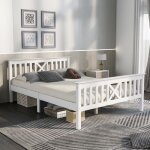 Lit double 140 � 200 cm avec sommier � lattes t�te de lit bois blanc sans matelas