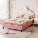 Lit double 140 x 200 cm structure de lit 2 places pour enfant t�te de lit r�glable sommier � lattes led ...