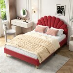 Lit double 140x190 cm lit enfant rembourr� avec t�te de lit en p�tale cadre de lit fille avec sommier ...
