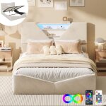 Lit double 140x190 cm - luminarix - velours beige - �clairage led - rangement int�gr� - design contemporain ...