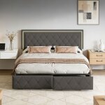 Lit double 140x190 cm - pocketpop - t�te de lit r�glable en hauteur - �clairage led - 4 tiroirs de rangement ...