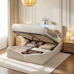 Lit double 140x190 - design triangulaire - led gradu�e contr�lable par appli - charge sans fil qi - rangement ...