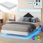 Lit double 140x190 - luminarix - lit capitonn� avec led - matelas inclus - design moderne et pratique ...