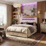 Lit double 140x190cm - ambiance - led app & (usb / type - c) - t�te de lit avec rangement & 4 tiroirs ...