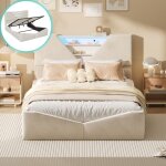 Lit double 140x190cm lit double avec t�te de lit conteneur et led lit 2 personnes avec sommier en bois ...