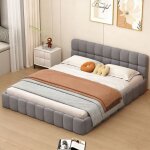 Lit double 140x190cm - t�te de lit rembourr� - lit 2 place adulte avec sommier a lattes - cadre de lit ...