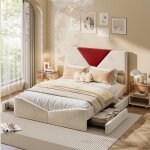 Lit double 140x200cm avec 4 tiroirs et led - comanlai - lit adulte 140x200cm avec sommier � lattes - ...