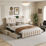 Lit double 140x200 cm lit 140x200 cm avec led et 4 tiroirs usb lit adulte 140x200 cm avec sommier � lattes ...