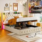 Lit coffre 140x200 lit double hydraulique avec rangement �clairage led et ports usb sommier � lattes ...