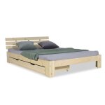Lit double 140x200 cm - lit06226 - bois de pin clair - tiroir de rangement - sommier  lattes - 2 places ...
