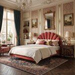 Lit double 140x200cm - ambiance - t�te de lit forme fleur - pieds en m�tal dor� - sommier � lattes inclus ...