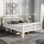 Lit double 140x200cm en bois avec cadre et t�te de lit - sommier � lattes inclus - blanc sans matelas ...