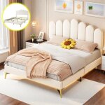Lit double 140x200cm lit rembourr� en velours doux pour la peau avec t�te de lit et sommier � lattes ...