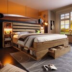 Lit double - 160 x 200 - t�te de lit rangement led - ports usb / type - c - tiroirs de rangement