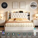 Lit double 160x190 cm avec rangement lit coffre avec led et usb lit rembourr� avec sommier � latte lit ...