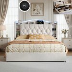 Lit double 160x190 cm lit coffre avec sommier lit adulte avec led et usb lit rembourr� avec recharge ...