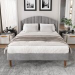 Lit double 160x200 cm - lit adulte - velours gris - sommier � lattes - montage facile