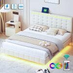 Lit double 160x200 cm luminarix �clairage led usb et type - c lit rembourr� mat�riau en cuir synth�tique ...