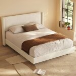 Lit double 160x200 cm tissu beige t�te de lit capitonn�e design moderne chambre adulte confort chic